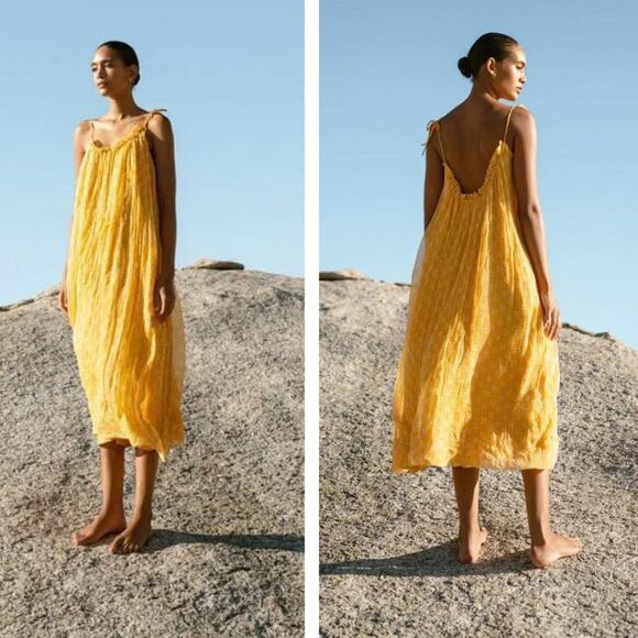 Cloe Cassandro Emily Silk Midi Dress Small Yellow NEW - Picture 1 of 9